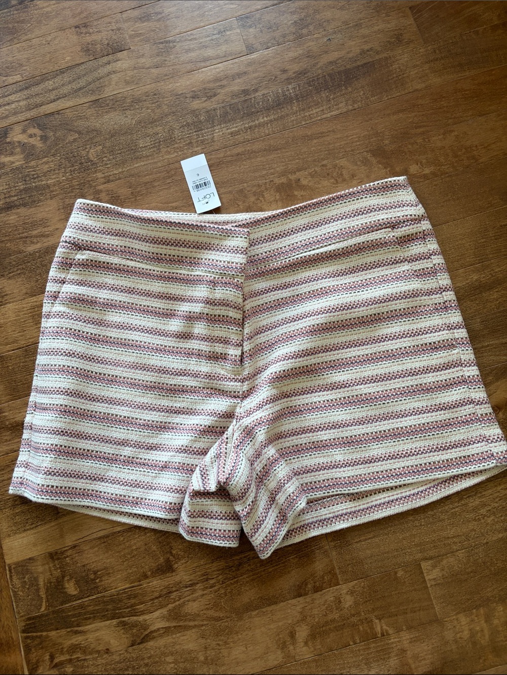 LOFT Riviera Striped Shorts - Cream and Pink- NEW